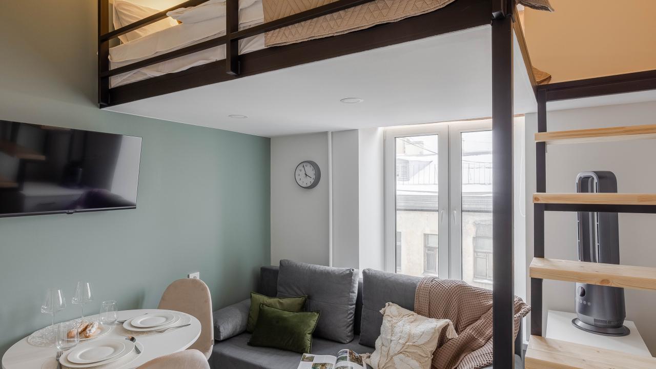 Real photos of Studio with windows to a quiet courtyard
