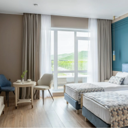 Стандартный номер с двумя раздельными кроватями (без балкона, вид на сопки)